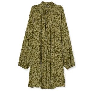 H&M Khaki Green Leopard Print Long Sleeve Oversized Mini Shift Dress Size 2